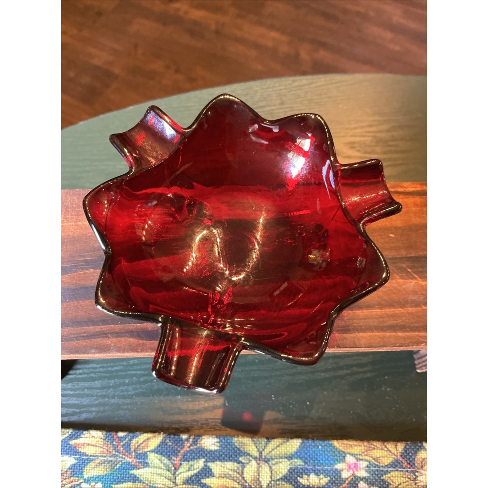 Vintage MCM Fenton Amberina Red Glass Lotus 4" Ashtray 3 Footed